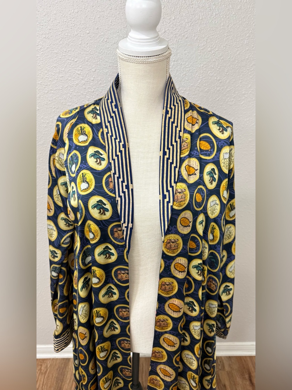 Sania Maskatiya M Luxury Long Kimono Duster Jacket Mixed Print Charmeuse - Picture 3 of 10